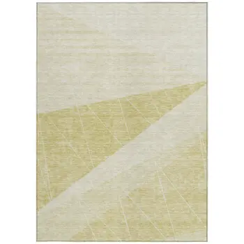 10' X 14' Wheat Gold And Ivory Geometric Washable Indoor Outdoor Area Rug