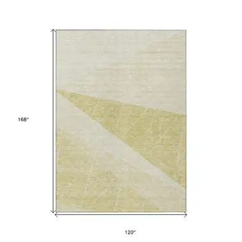 10' X 14' Wheat Gold And Ivory Geometric Washable Indoor Outdoor Area Rug