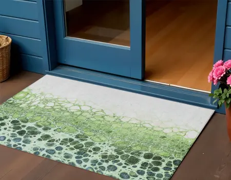 3' X 5' Green And Mint Green Abstract Washable Indoor Outdoor Area Rug