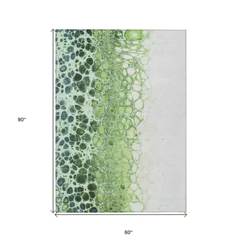 5' X 8' Green And Mint Green Abstract Washable Indoor Outdoor Area Rug