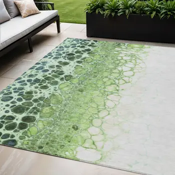 5' X 8' Green And Mint Green Abstract Washable Indoor Outdoor Area Rug