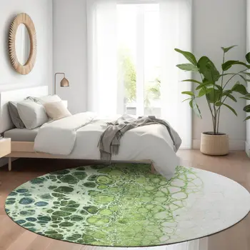 8' Green And Mint Green Round Abstract Washable Indoor Outdoor Area Rug