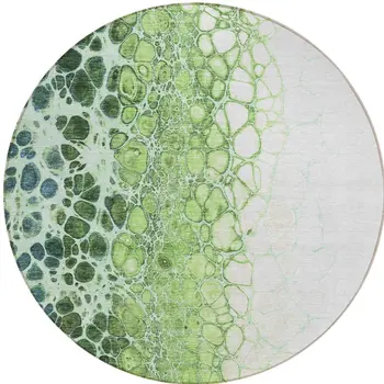 8' Green And Mint Green Round Abstract Washable Indoor Outdoor Area Rug