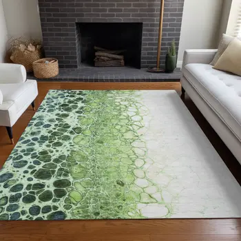 8' X 10' Green And Mint Green Abstract Washable Indoor Outdoor Area Rug