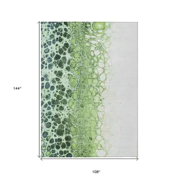 9' X 12' Green And Mint Green Abstract Washable Indoor Outdoor Area Rug
