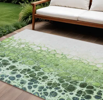 9' X 12' Green And Mint Green Abstract Washable Indoor Outdoor Area Rug