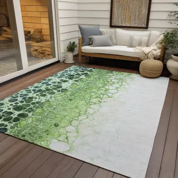 9' X 12' Green And Mint Green Abstract Washable Indoor Outdoor Area Rug