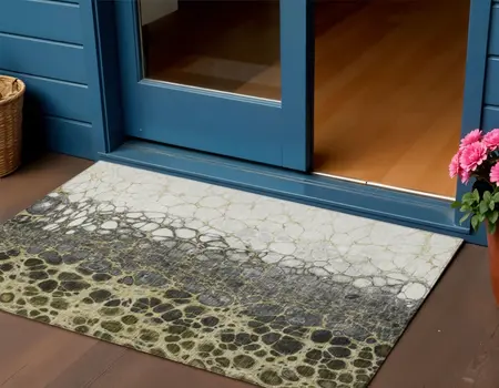 3' X 5' Beige Taupe And Chocolate Abstract Washable Indoor Outdoor Area Rug