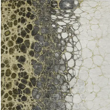 5' X 8' Beige Taupe And Chocolate Abstract Washable Indoor Outdoor Area Rug
