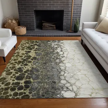 5' X 8' Beige Taupe And Chocolate Abstract Washable Indoor Outdoor Area Rug