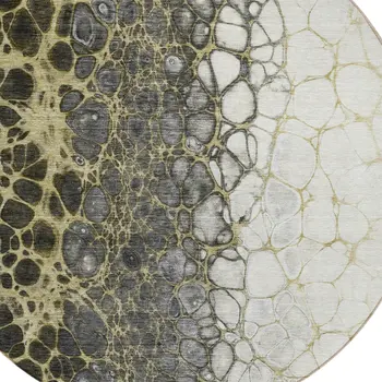8' Beige Taupe And Chocolate Round Abstract Washable Indoor Outdoor Area Rug