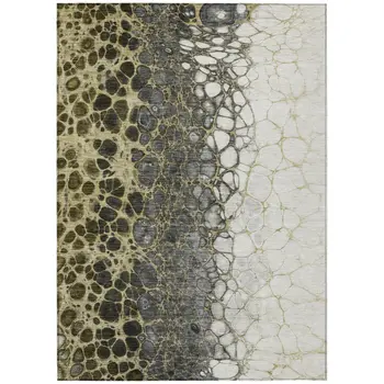 9' X 12' Beige Taupe And Chocolate Abstract Washable Indoor Outdoor Area Rug