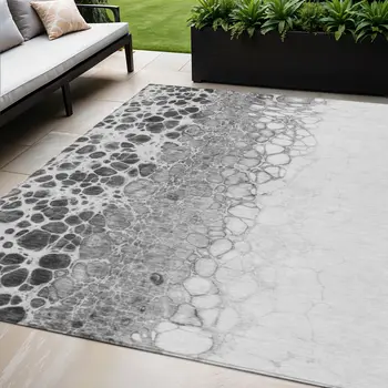 5' X 8' Gray Silver And Charcoal Abstract Washable Indoor Outdoor Area Rug