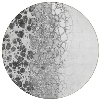 8' Gray Silver And Charcoal Round Abstract Washable Indoor Outdoor Area Rug