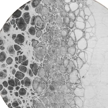 8' Gray Silver And Charcoal Round Abstract Washable Indoor Outdoor Area Rug