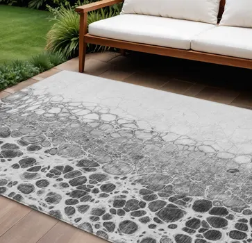 9' X 12' Gray Silver And Charcoal Abstract Washable Indoor Outdoor Area Rug