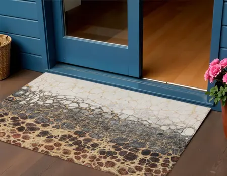 3' X 5' Ivory Gray And Gold Abstract Washable Indoor Outdoor Area Rug