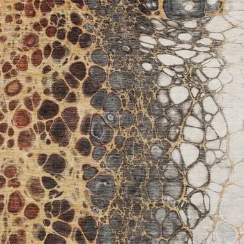 5' X 8' Ivory Gray And Gold Abstract Washable Indoor Outdoor Area Rug