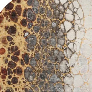 8' Ivory Gray And Gold Round Abstract Washable Indoor Outdoor Area Rug