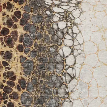 8' X 10' Ivory Gray And Gold Abstract Washable Indoor Outdoor Area Rug