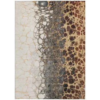 9' X 12' Ivory Gray And Gold Abstract Washable Indoor Outdoor Area Rug