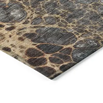 9' X 12' Ivory Gray And Gold Abstract Washable Indoor Outdoor Area Rug
