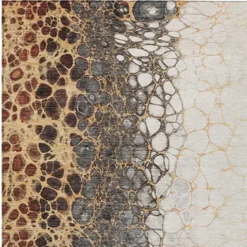 9' X 12' Ivory Gray And Gold Abstract Washable Indoor Outdoor Area Rug