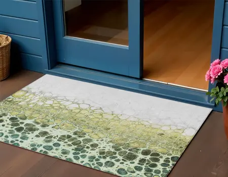 3' X 5' Olive Green And Gold Abstract Washable Indoor Outdoor Area Rug