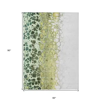 5' X 8' Olive Green And Gold Abstract Washable Indoor Outdoor Area Rug