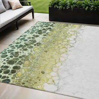 5' X 8' Olive Green And Gold Abstract Washable Indoor Outdoor Area Rug