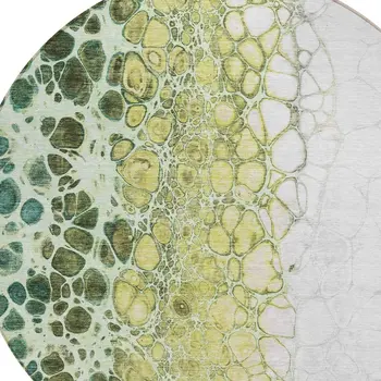 8' Olive Green And Gold Round Abstract Washable Indoor Outdoor Area Rug