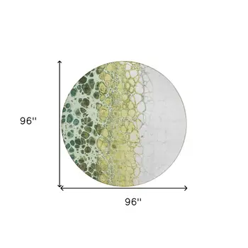 8' Olive Green And Gold Round Abstract Washable Indoor Outdoor Area Rug