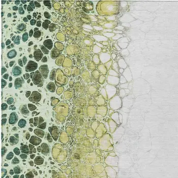 8' X 10' Olive Green And Gold Abstract Washable Indoor Outdoor Area Rug