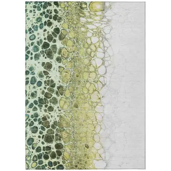 8' X 10' Olive Green And Gold Abstract Washable Indoor Outdoor Area Rug