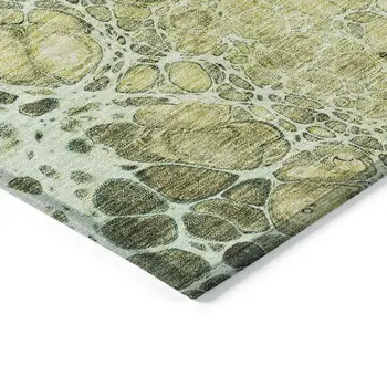 9' X 12' Olive Green And Gold Abstract Washable Indoor Outdoor Area Rug