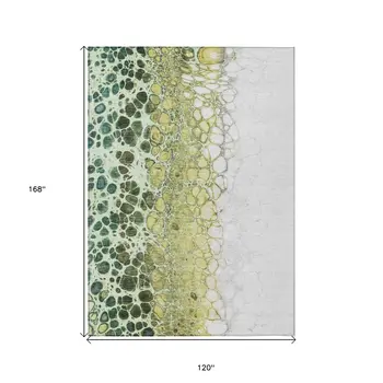 10' X 14' Olive Green And Gold Abstract Washable Indoor Outdoor Area Rug