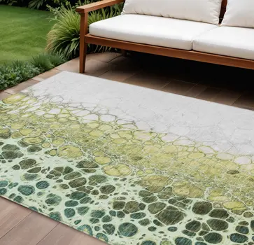 10' X 14' Olive Green And Gold Abstract Washable Indoor Outdoor Area Rug