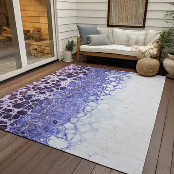 3' X 5' Purple Lilac And Eggplant Abstract Washable Indoor Outdoor Area Rug
