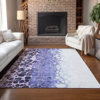 3' X 5' Purple Lilac And Eggplant Abstract Washable Indoor Outdoor Area Rug