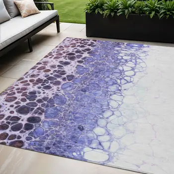 5' X 8' Purple Lilac And Eggplant Abstract Washable Indoor Outdoor Area Rug