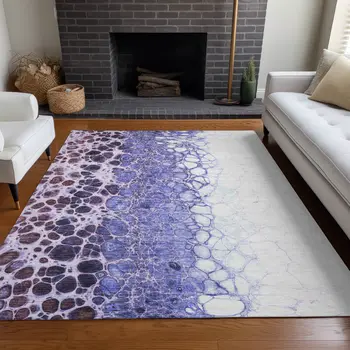 5' X 8' Purple Lilac And Eggplant Abstract Washable Indoor Outdoor Area Rug
