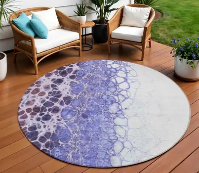 8' Purple Lilac And Eggplant Round Abstract Washable Indoor Outdoor Area Rug
