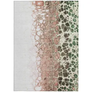 3' X 5' Salmon Green And Chocolate Abstract Washable Indoor Outdoor Area Rug