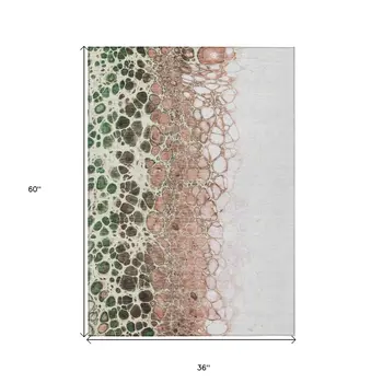 3' X 5' Salmon Green And Chocolate Abstract Washable Indoor Outdoor Area Rug