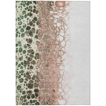 3' X 5' Salmon Green And Chocolate Abstract Washable Indoor Outdoor Area Rug