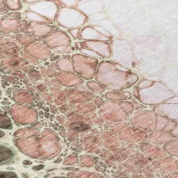 3' X 5' Salmon Green And Chocolate Abstract Washable Indoor Outdoor Area Rug