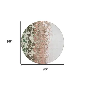8' Salmon Green And Chocolate Round Abstract Washable Indoor Outdoor Area Rug