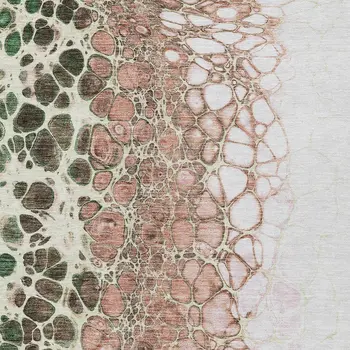 8' X 10' Salmon Green And Chocolate Abstract Washable Indoor Outdoor Area Rug