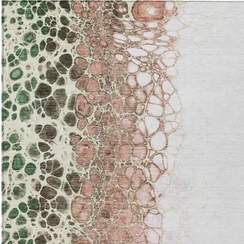 9' X 12' Salmon Green And Chocolate Abstract Washable Indoor Outdoor Area Rug