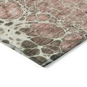 9' X 12' Salmon Green And Chocolate Abstract Washable Indoor Outdoor Area Rug